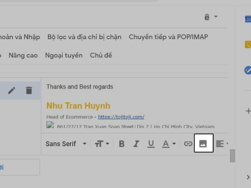 chèn hình ảnh chữ ký gmail