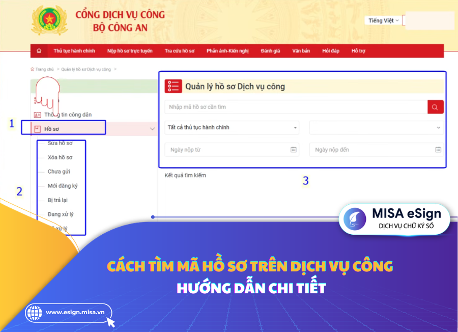 cách tìm mã hồ sơ trên dịch vụ công