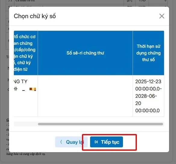 chọn chữ ký số