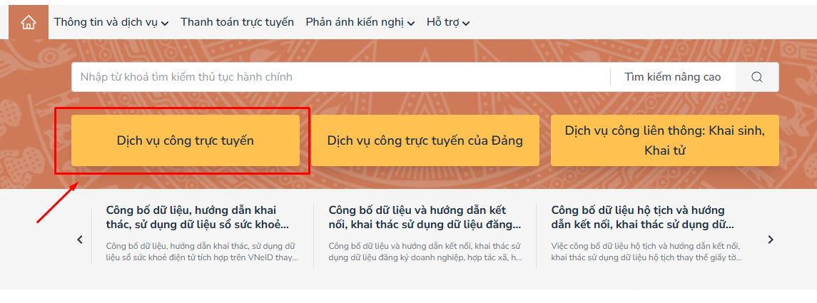 chọn dịch vụ công trực tuyến