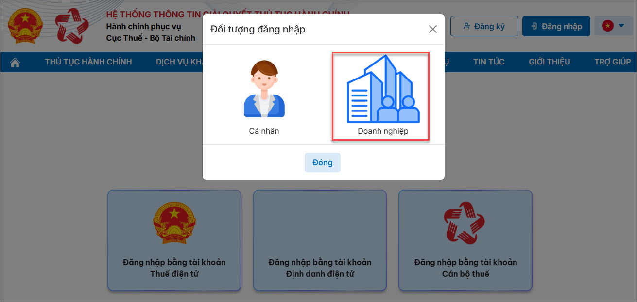 chọn đối tượng doanh nghiệp