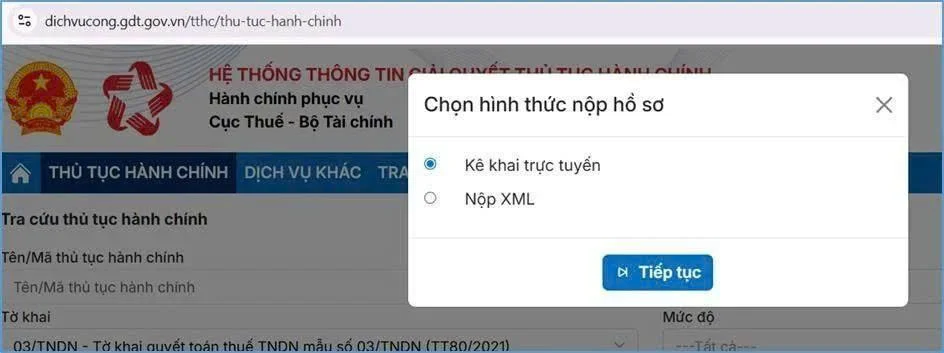 chọn hình thức nộp hồ sơ
