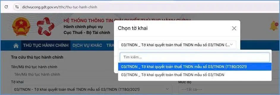 chọn mẫu tờ khai