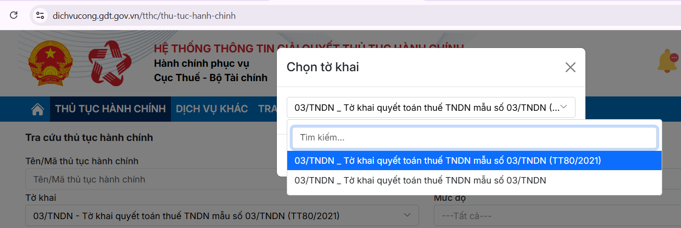 chọn tờ khai