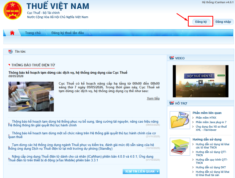 đăng ký thuế điện tử cá nhân