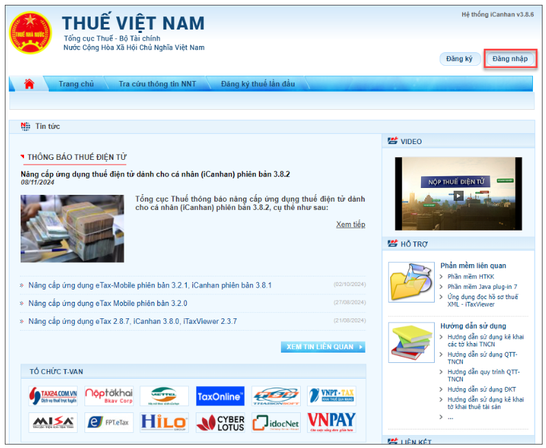 nhấn đăng nhập