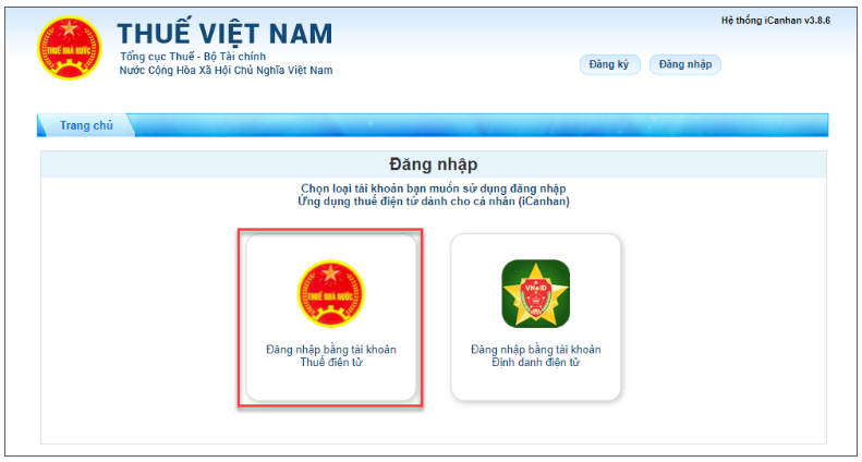 đăng nhập bằng tài khoản thuế điện tử