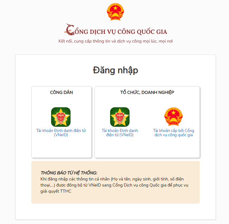 đăng nhập dịch vụ công