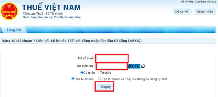 đăng nhập tài khoản thuế cá nhân