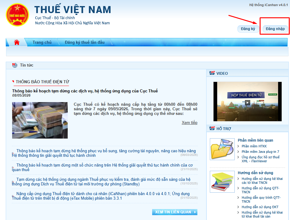 chọn Đăng nhập