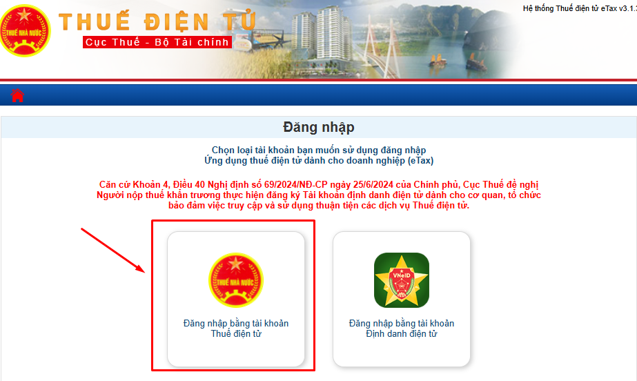 đăng nhập bằng tài khoản thuế điện tử