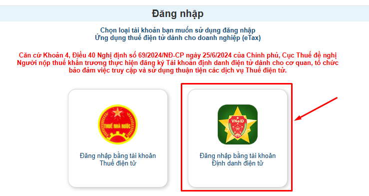 đăng nhập bằng tài khoản định danh điện tử
