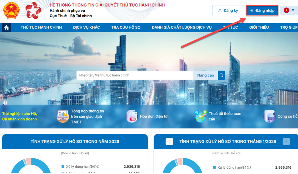 đăng nhập trang dịch vụ công