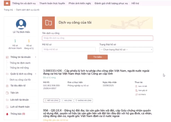 dịch vụ công của tôi