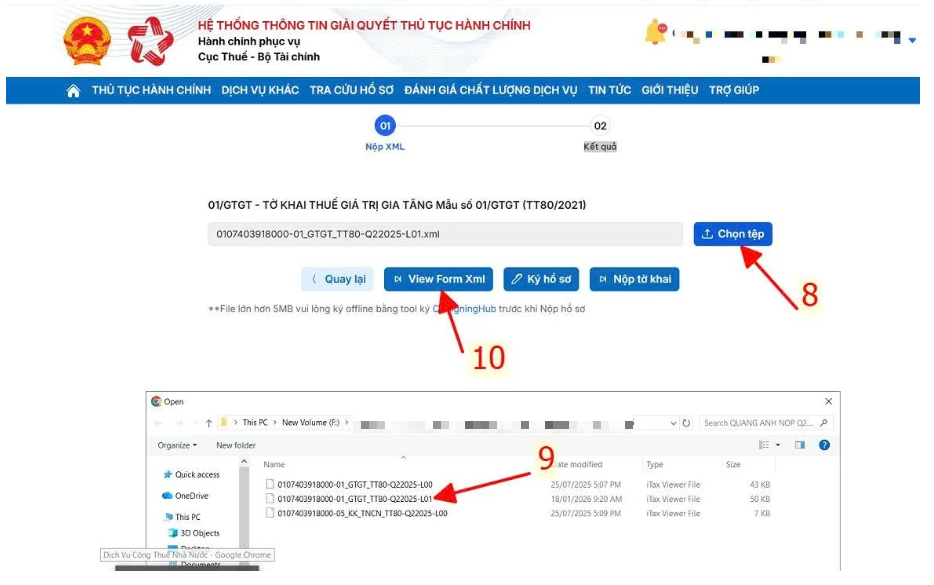 kê khai trực tuyến hoặc XML