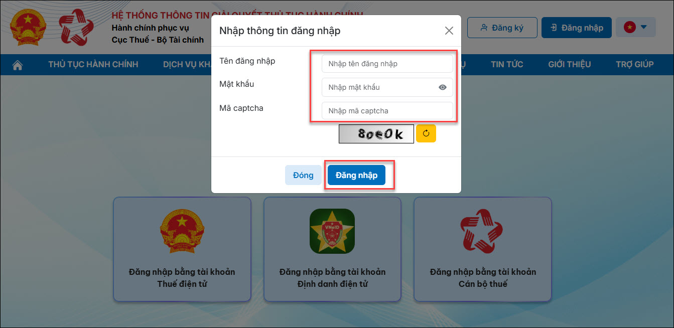 nhập thông tin đăng nhập