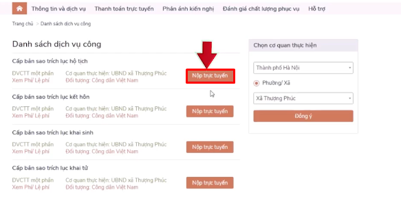 nộp trực tuyến hồ sơ