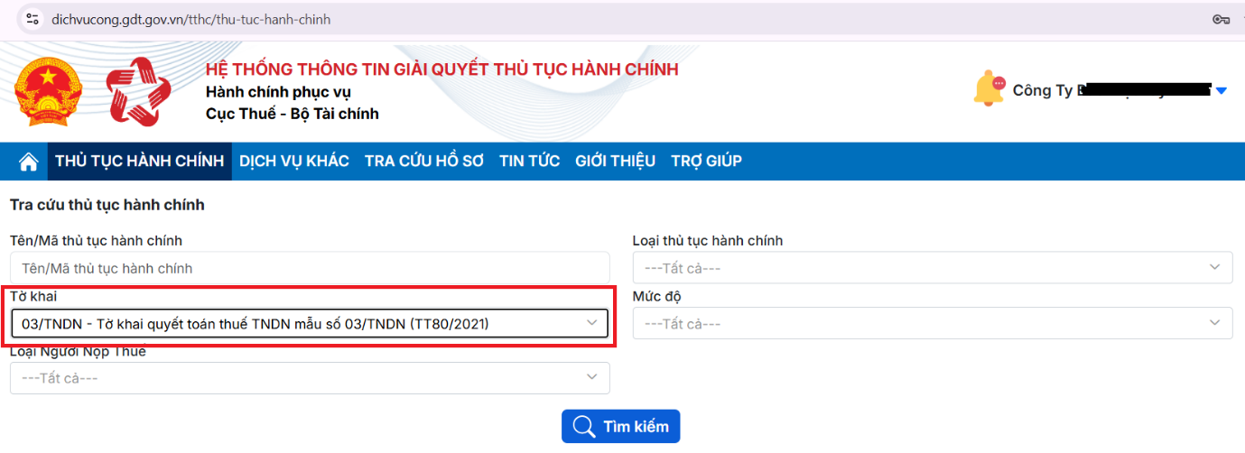 tờ khai 03/TNDN