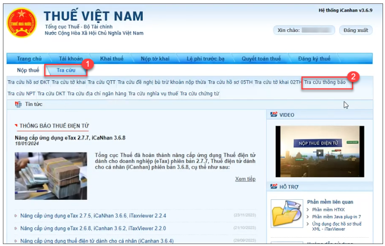 tra cứu thông báo