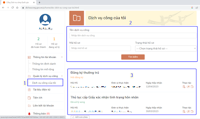 truy cập dịch vụ công của tôi