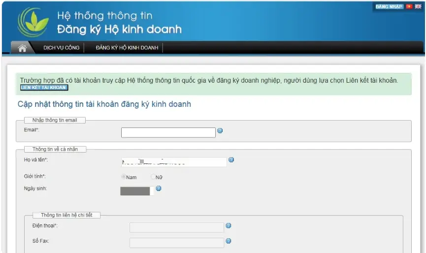 cập nhật thông tin tài khoản