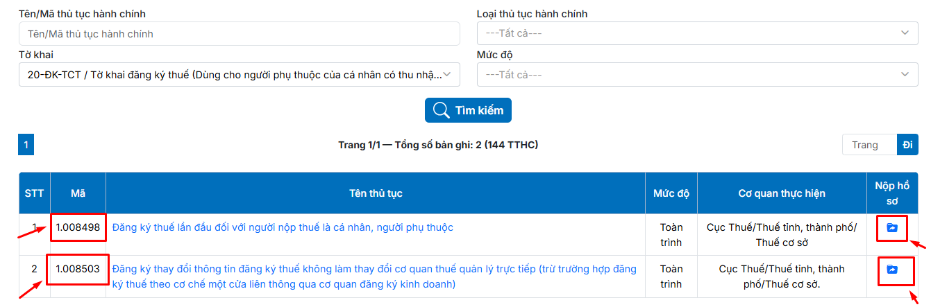 chọn đăng ký thuế