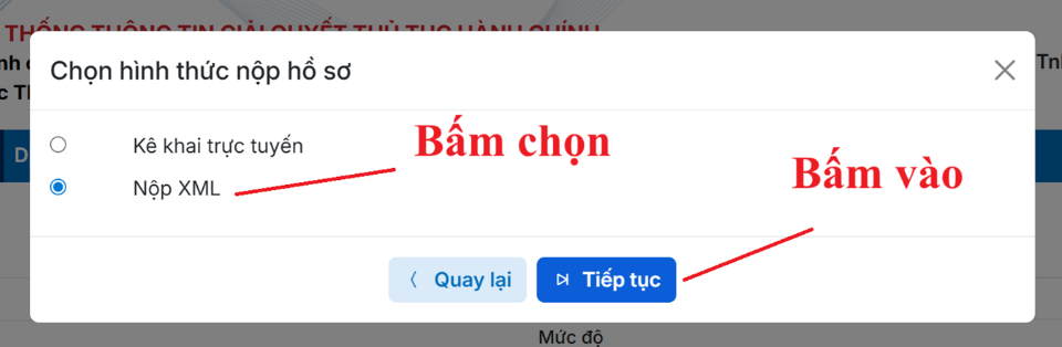 chọn hình thức nộp hồ sơ