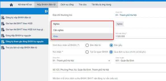 chọn loại đối tượng