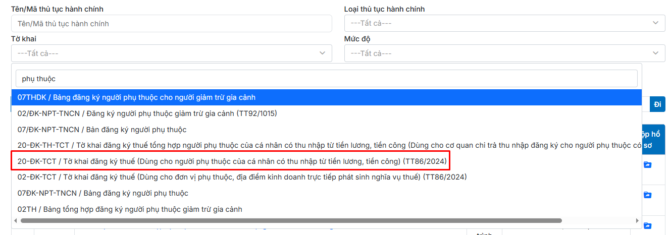 chọn tờ khai