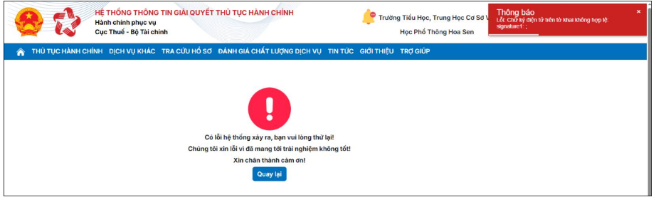 chữ ký điện tử không hợp lệ