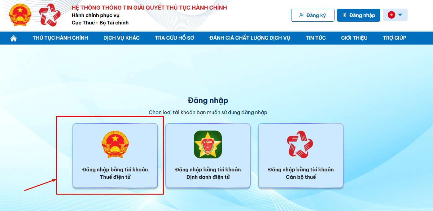 đăng nhập bằng tài khoản thuế điện tử