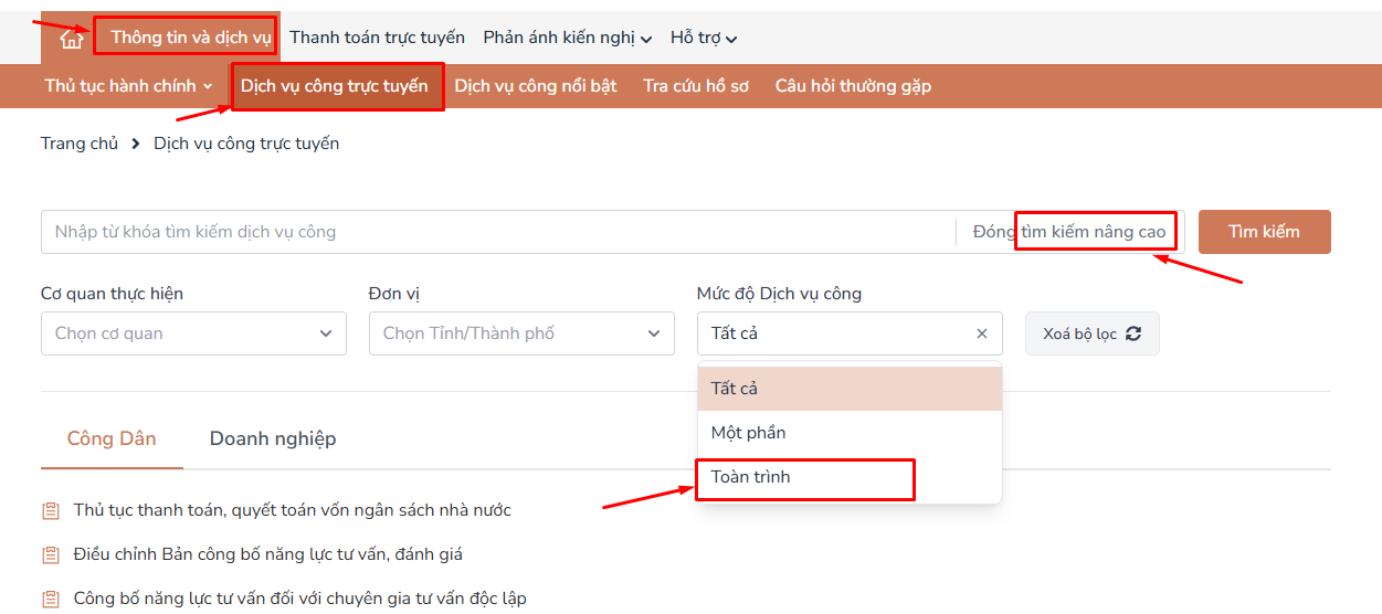 dịch vụ công toàn trình