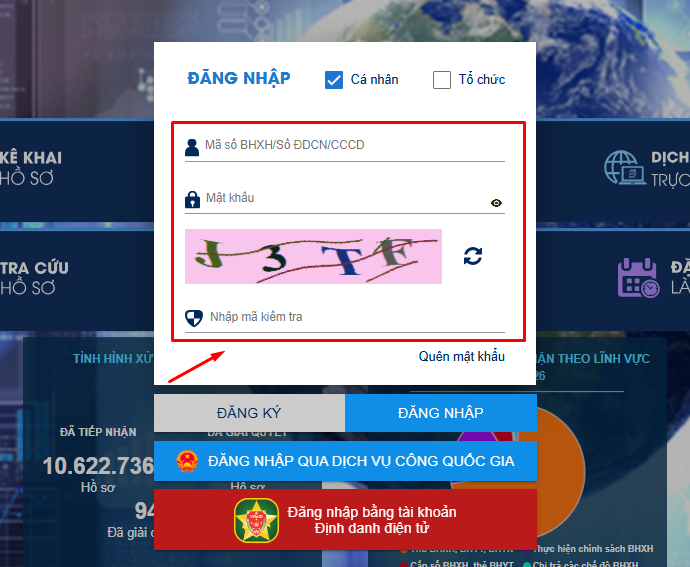 điền thông tin đăng nhập