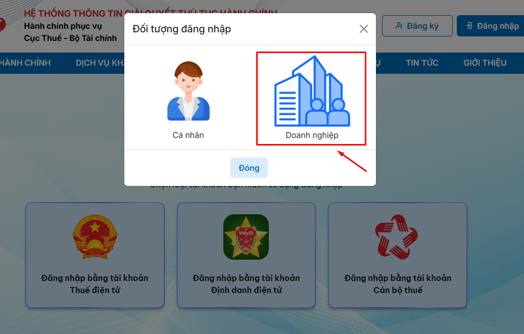 đối tượng đăng nhập