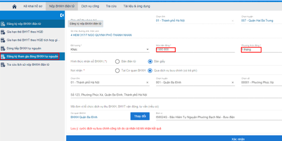 nhập số tiền đóng