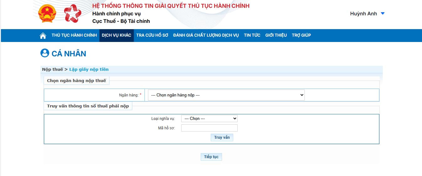 tra cứu nghĩa vụ thuế