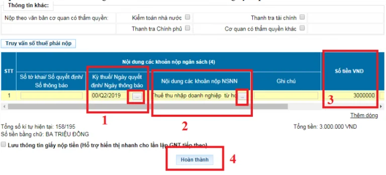 truy vấn số thuế phải nộp