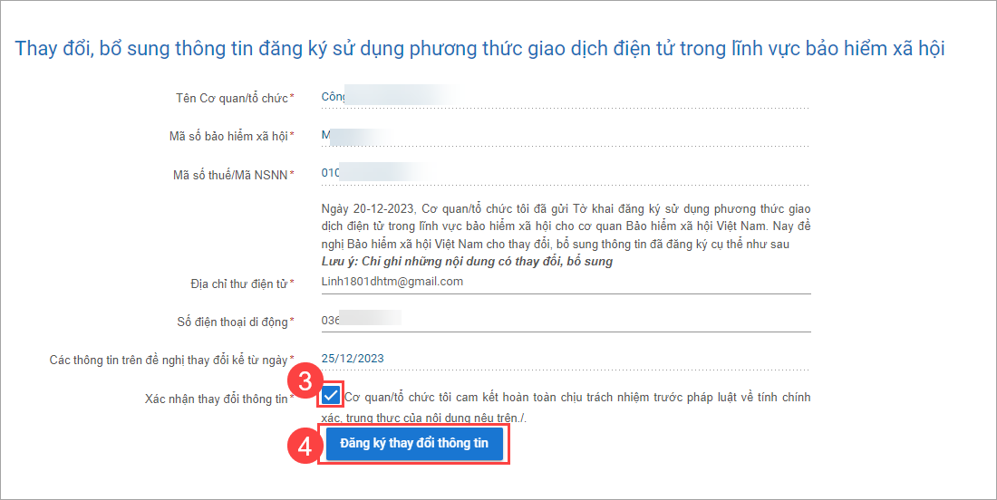 đăng ký thay đổi thông tin