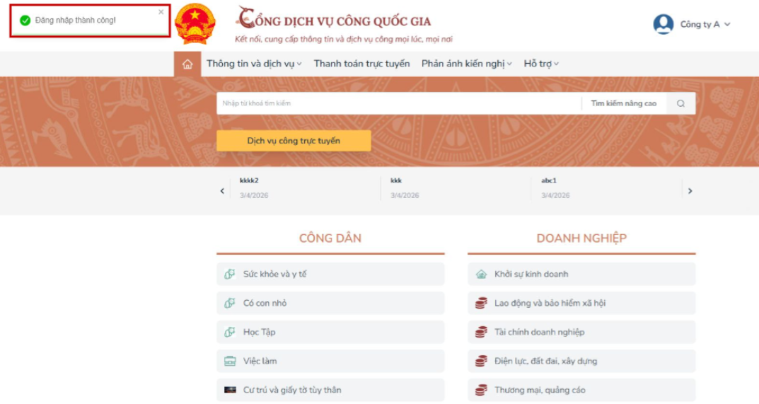 đăng nhập thành công