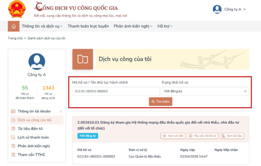nhập mã hồ sơ